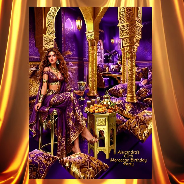 Convites Festa de Aniversário Exótico Roxo Dourado com Tema (Criador carregado)