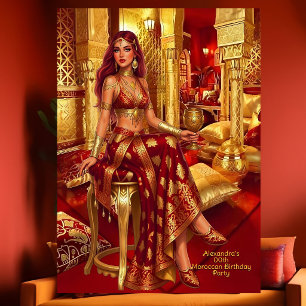 Convites Festa de Aniversário Exótico Vermelho Dourado com 