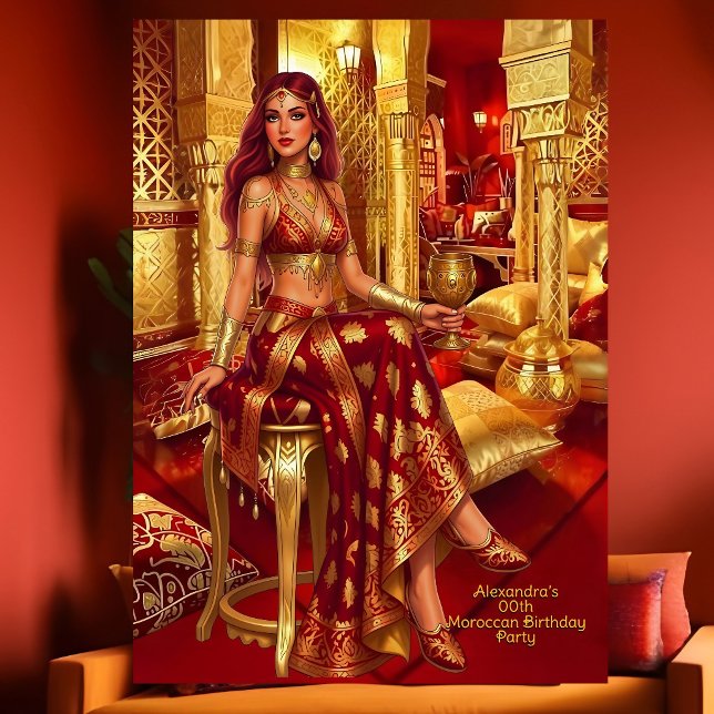 Convites Festa de Aniversário Exótico Vermelho Dourado com  (Criador carregado)