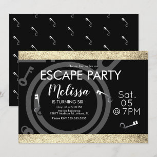 Convites Festa de Aniversário Faux Glitter Escape Room Pret
