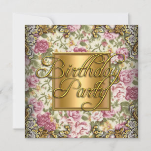 Convites Festa de Aniversário Feminina com Flores Rosa Anti