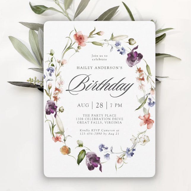 Convites Festa de Aniversário Feminina de Flores Silvestres (Invitation may be ordered in both printed and instant download digital formats.)