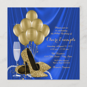 Convites Festa de Aniversário Feminina em Cetim Azul Royal 