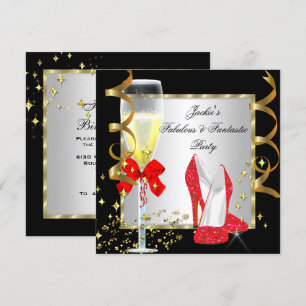 Convites Festa de Aniversário Feminina Vermelha Preta Prata