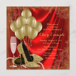 Convites Festa de Aniversário Feminina Vermelho e Dourado T