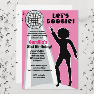 Convites Festa de Aniversário Feminino Pink Disco Boogie