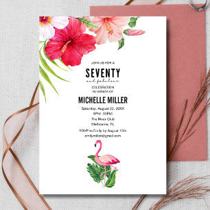 Convites festa de aniversário Flamingo, 70 e fabulosa, cor-