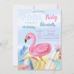 Convites Festa de Aniversário Flamingos na Piscina