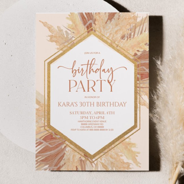 Convites Festa de aniversário Flor Boho Bohemian Rosa (Criador carregado)