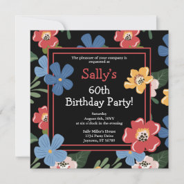 Convites Festa de aniversário Floral 60ª Colorida Negra Mod