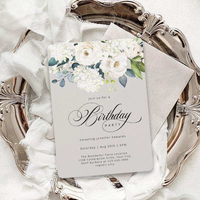 Convites Festa de aniversário Floral Branco Feminina (Criador carregado)