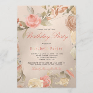 Convites Festa de Aniversário Floral Coral Pêssego Folha de