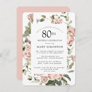 Convites Festa de aniversário Floral de 80 Rosa Rosa Dusty