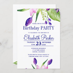 Convites Festa de aniversário floral de marinho rosa com pi