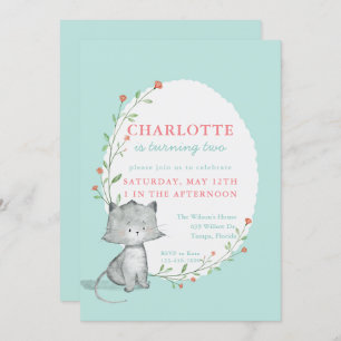 Convites Festa de aniversário Floral de Teal Kitten