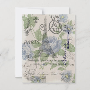 Convites festa de aniversário floral de torre eiffel de Pa
