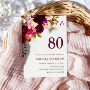 Convites Festa de aniversário Floral do Boho Vermelho Burgu