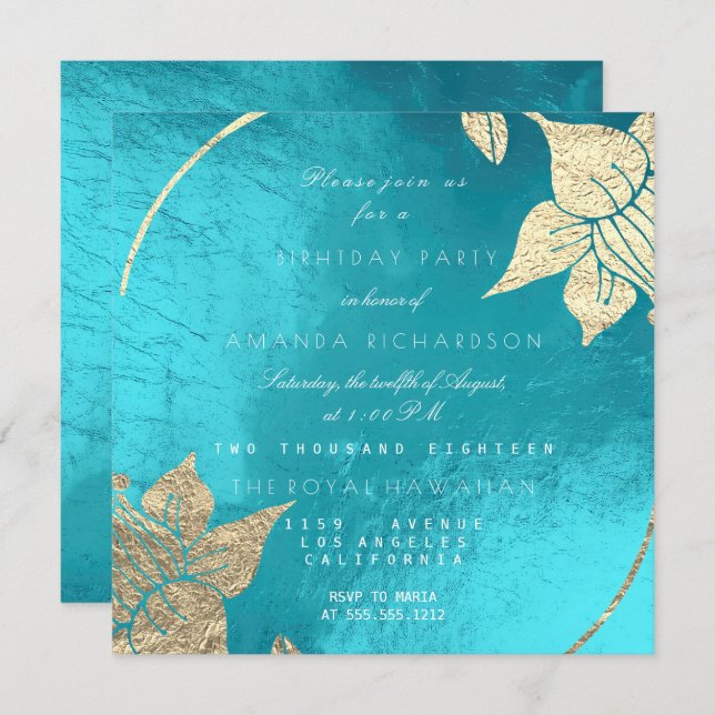 Convites Festa de aniversário Floral do Campeonato Turquesa (Frente/Verso)