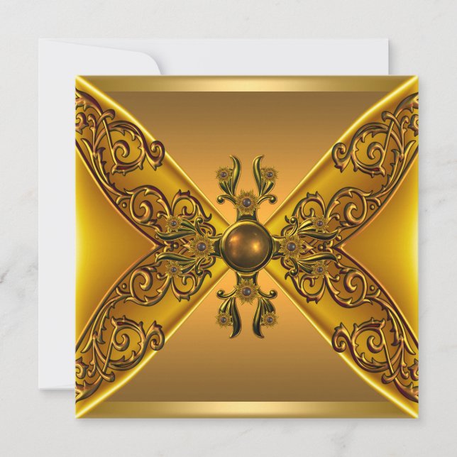 Convites Festa de aniversário Floral Dourada Jewel 50th (Frente)