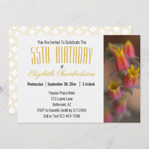 Convites Festa de aniversário Floral Dourada Laranja Sucule