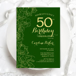 Convites Festa de aniversário Floral Dourada Verde 50ª<br><div class="desc">Verde Dourado Floral 50º Convite de aniversário. Design minimalista moderno com desenhos botânicos em destaque, folha de ouro falsa e letra de script de tipografia. Simples trendy convida cartão perfeito para uma festa de na moda. Pode ser personalizado para qualquer idade. Impressos convites Zazzle ou modelo de impressão digital instantânea...</div>
