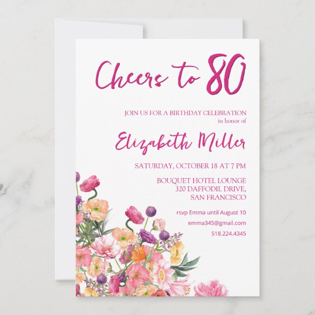 Convites Festa de aniversário Floral Elegante (Frente)