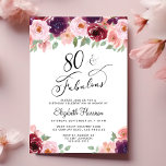 Convites Festa de aniversário Floral Elegante<br><div class="desc">Convite de aniversário Elegante com "80 & Fabuloso" em um roteiro de na moda e buquês de aquarelas de flores vermelho-burgundy,  rosa e roxo com verde-sábio.</div>