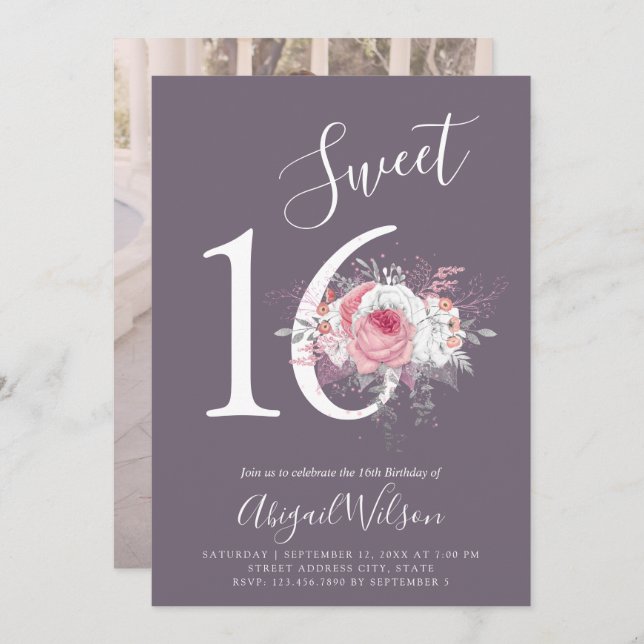 Convites Festa de aniversário floral elegante moderna de de (Frente/Verso)