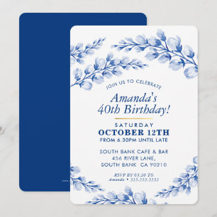 Convites FESTA DE ANIVERSÁRIO FLORAL INVITE bonito azul de 