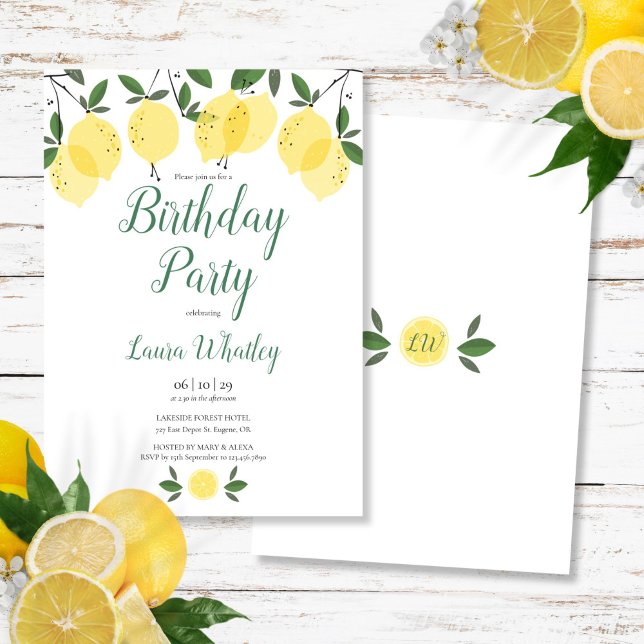 Convites Festa de aniversário Floral Moderna para Limões El (Modern Elegant Lemons Floral Birthday Party Invitation)