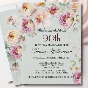 Convites Festa de aniversário Floral pintada Elegante