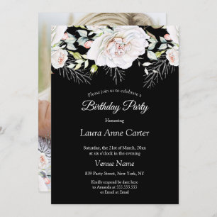 Convites Festa de aniversário Floral Preta