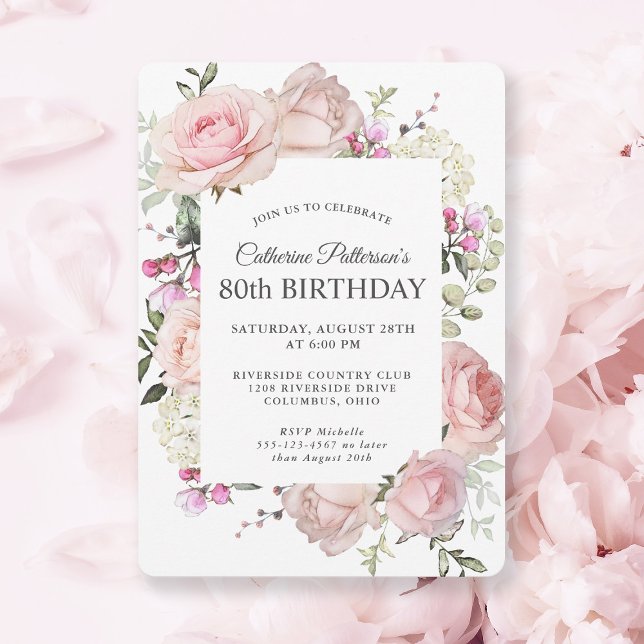 Convites Festa de aniversário Floral Rosa de Jardim de Verã (This invitation is available as a digital download or printed invitation!)
