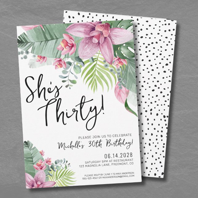 Convites Festa de Aniversário Floral Tropical (Thirty Tropical Floral 30th Birthday Invitation )