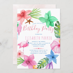 Convites Festa de aniversário floral tropical havaiana