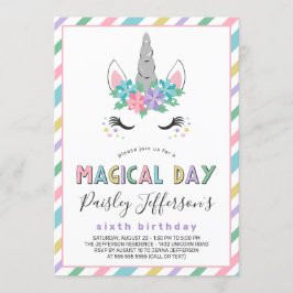 Convites Festa de aniversário Floral Unicorn Pastel