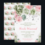 Convites Festa de aniversário Floral Verde e Rosa<br><div class="desc">Belo chá de panela com arranjos florais verdes e cor-de-rosa. Perfeito para uma festa de aniversário. As palavras podem ser alteradas para se adequarem aos seus próprios detalhes ou requisitos</div>