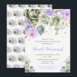 Convites Festa de aniversário Floral Verde e Roxo<br><div class="desc">Belo convite de aniversário com arranjos florais verdes e roxos. Perfeito para uma festa de aniversário. As palavras podem ser alteradas para se adequarem aos seus próprios detalhes ou requisitos</div>