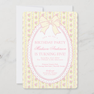 Convites Festa de Aniversário Floral Vintage Amarelo Pastel