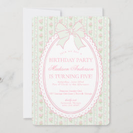 Convites Festa de Aniversário Floral Vintage Verde Pastel