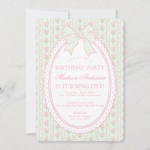 Convites Festa de Aniversário Floral Vintage Verde Pastel