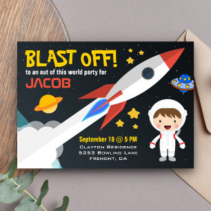 Convites Festa de Aniversário Foguete Espacial para Meninos