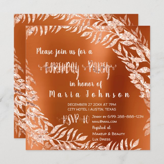 Convites Festa de aniversário Folha de Folha de Folha Glitt (Frente/Verso)