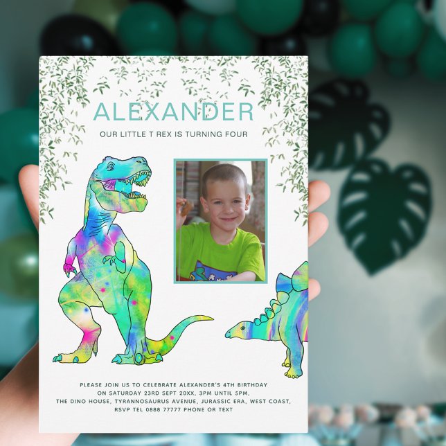Convites Festa de Aniversário Foto Dinossauros Selva (Dinosaur 4th birthday party with photo template)