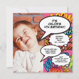 Convites Festa de Aniversário Foto Divertida Moderno Rosa Q