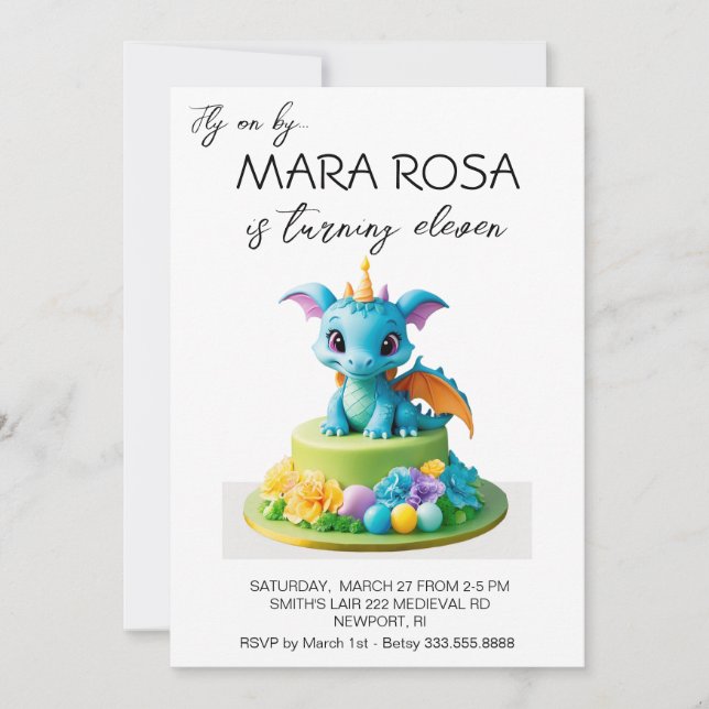 Convites *~* Festa de aniversário Foto do Bolo de Dragão Do (Frente)