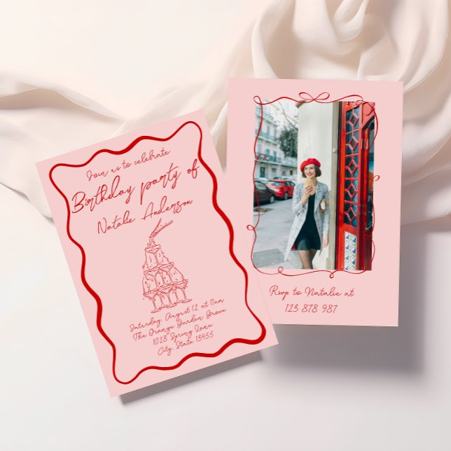 Convites Festa de aniversário fotográfica 70s, cor-de-rosa  (Criador carregado)