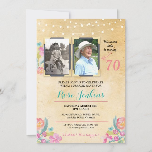 Convites Festa de aniversário Fotográfica, cor-de-rosa, 2 i (Frente)