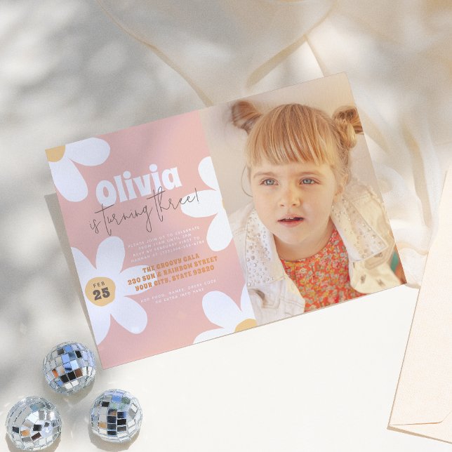 Convites Festa de aniversário Fotográfica da Retro Daisy Bo (Criador carregado)