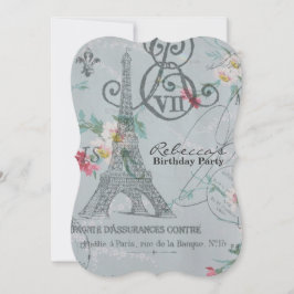 Convites festa de aniversário francesa de Paris da torre